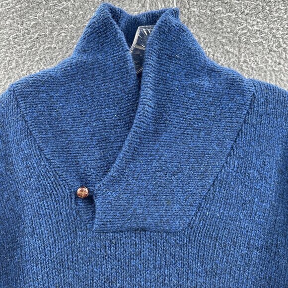 Vintage LL Bean Sweater Mens Large Blue Wool Nylon Shawl Collar Pullover USA 80s - Picture 3 of 11